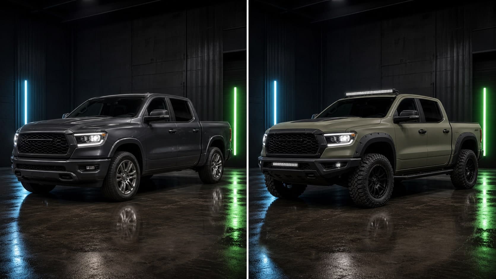 Truck before and after AI custom build preview